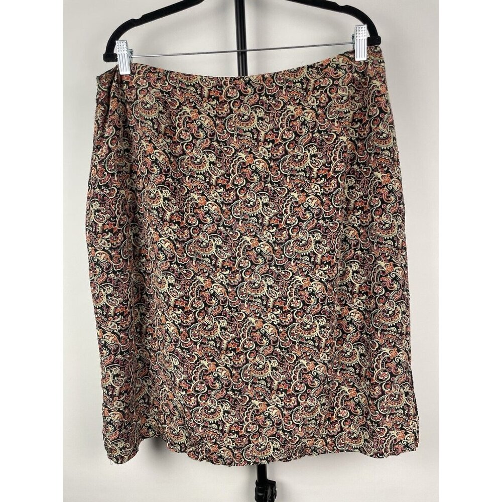 Merona Multicolor Paisley Lined 100% Silk Side Slit Skirt Plus Size 18W